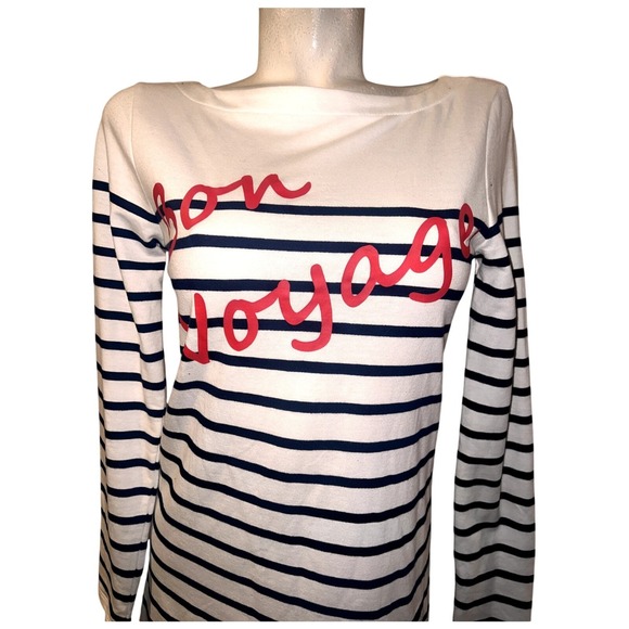 Bon Voyage Striped Nautical Mini Dress Tunic Navy White Red Bow Back LS Size XS - Picture 2 of 9